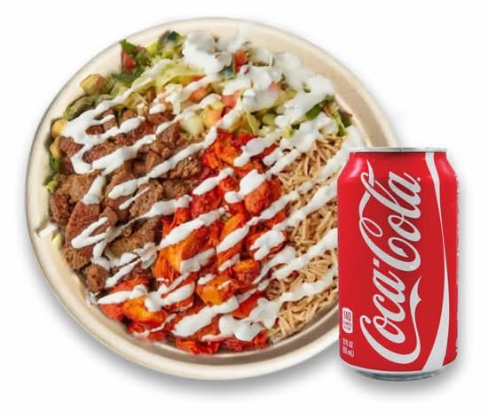 Chicken& Lamb Over Rice & Salad Soda