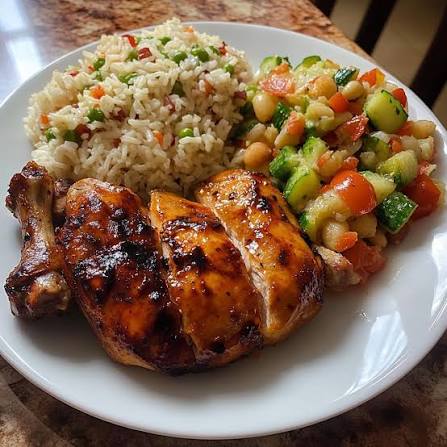 3 Pcs Baked Chicken Over Rice & Salad & Soda